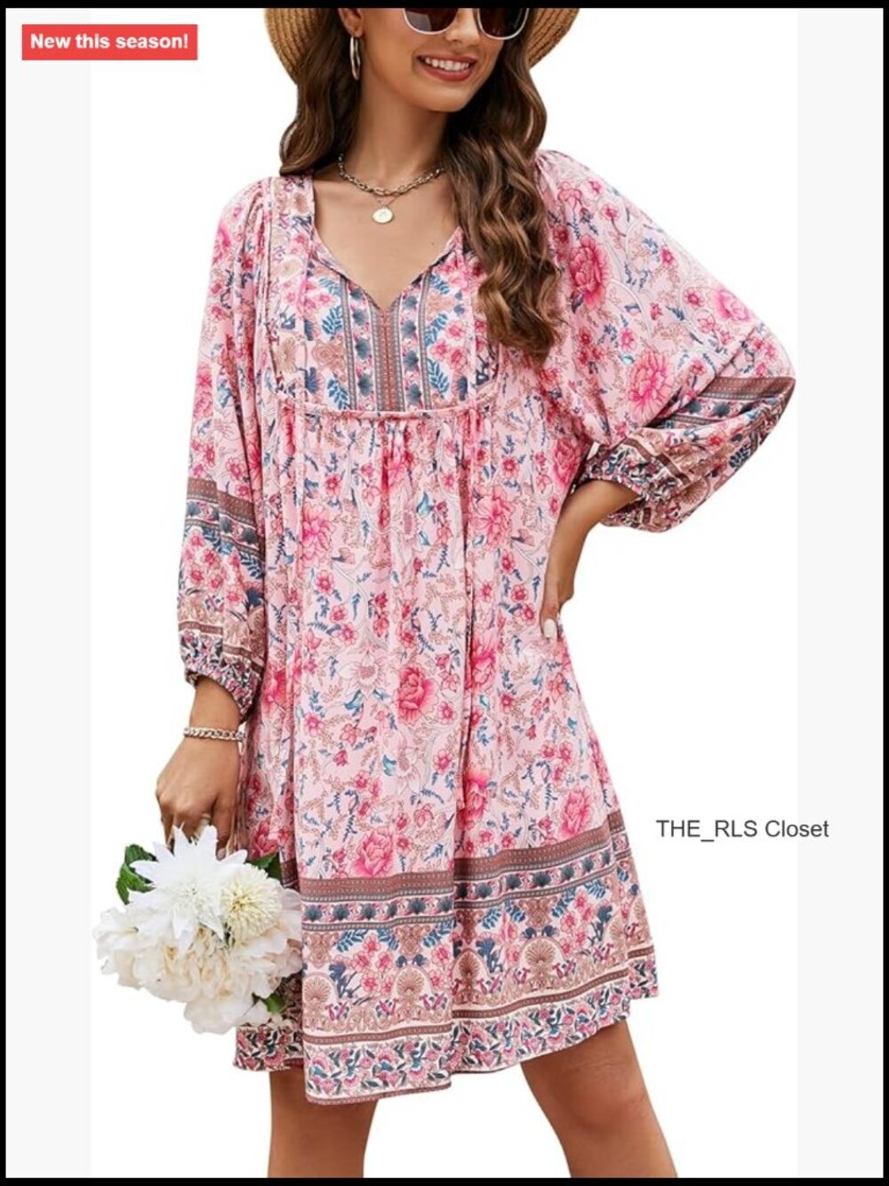 Viscose V-Neck Babydoll Floral Print Casual Summer Dress
